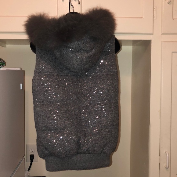 RARE Alice + Olivia wool fox fur sequin vest - Picture 3 of 8